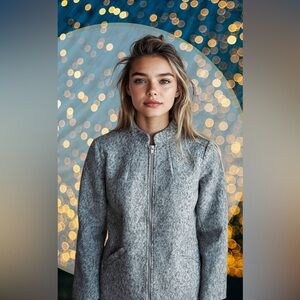 Workshop Women's Gray Zip-Up Mid-thigh Sweater Jacket